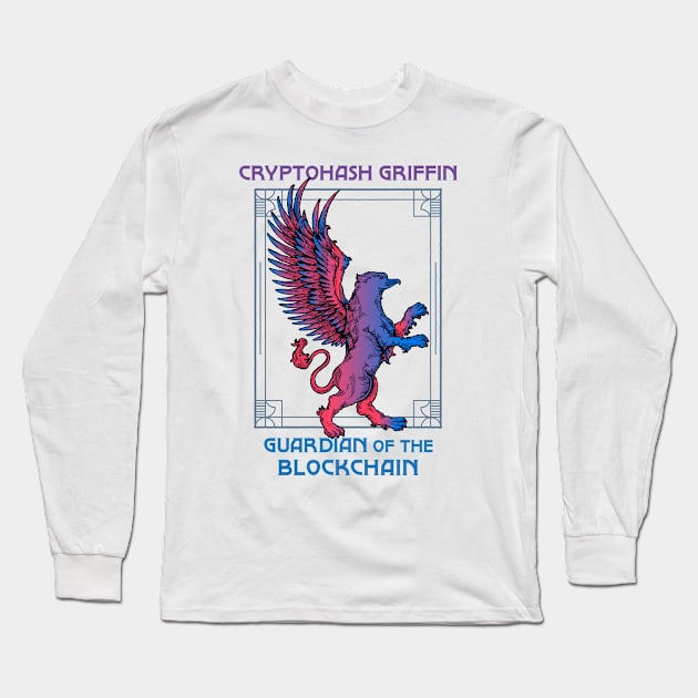 Cryptohash Griffin - Guardian of the blockchain (white background) Long Sleeve T-Shirt by Hardfork Wear